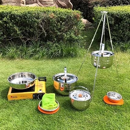 CAMPINGMOON Camping Cookware Set Stainless Steel Outdoor Nesting Cooking Mess Kit Pots Pans Bowls