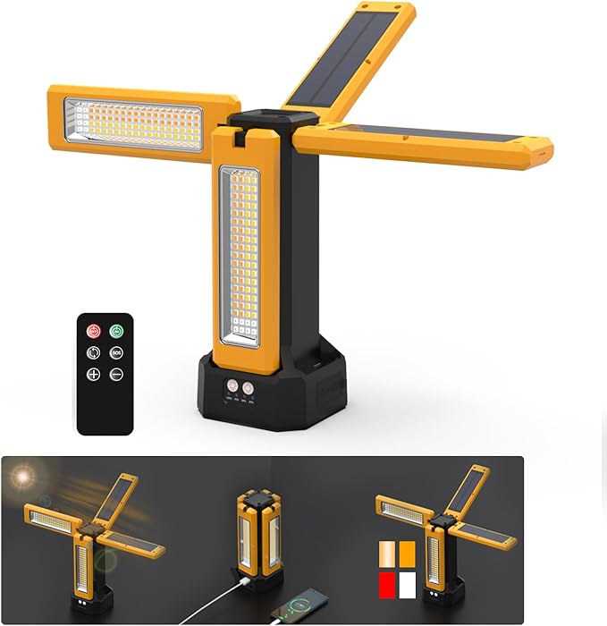 13200mAh Rechargeable Solar Work Light, IPX4 Waterproof with Folding Stand Support and Portable