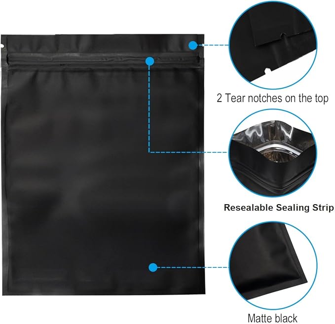 100 Pack Mylar Bags 6.3 x 9.4 Inches Resealable Smell Proof Bags for Storage Foil Pouch Bags Matte