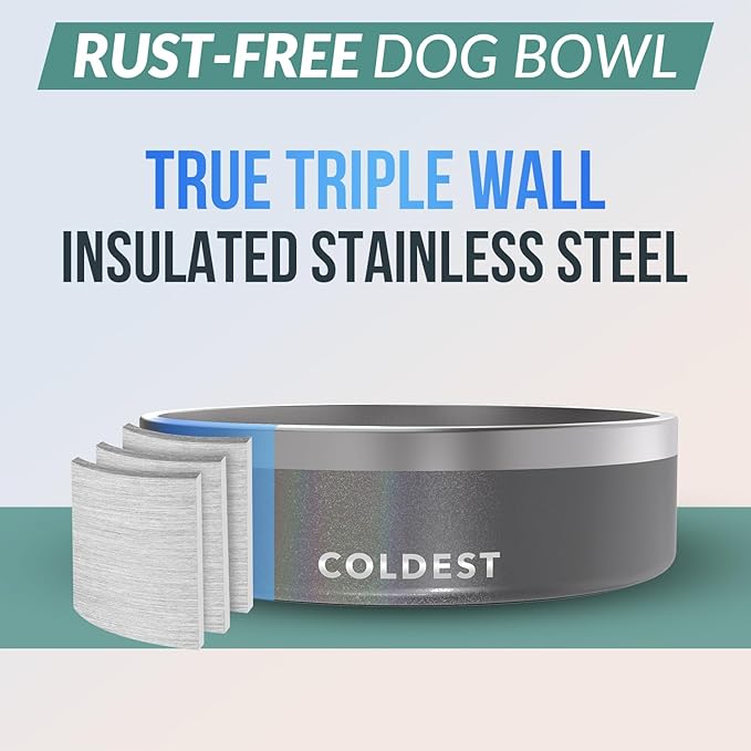 Coldest Dog Bowl - Anti Rust Metal, Non Slip, 3 Layers Insulated Stainless Steel Dog Bowls - Spill