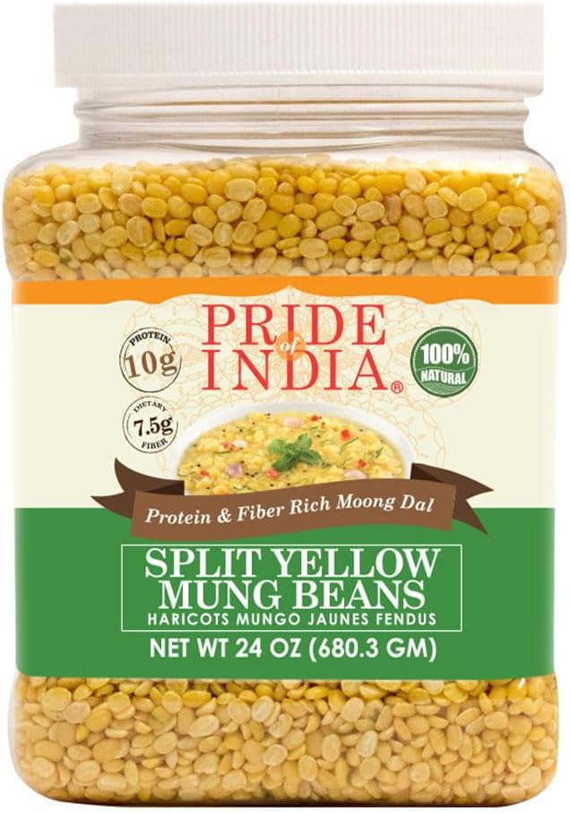 Pride Of India - Indian Split Yellow Mung Lentils - Protein & Fiber Rich Moong Dal, 1.5 Pound Jar