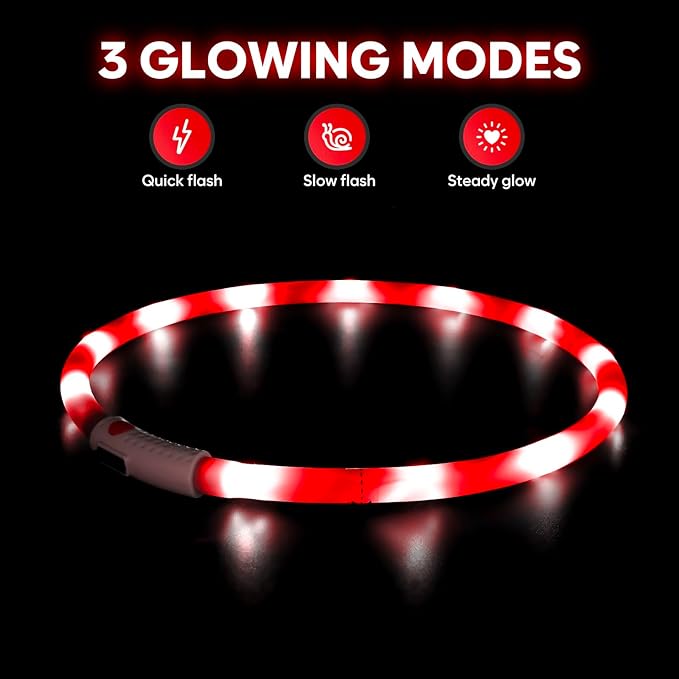 HIGO Light Up Dog Collar, Lightweight Silicone LED Dog Collar, USB Rechargeable Dog Collar Light
