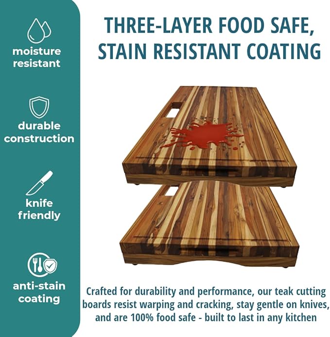 EcoDecors, Teak Edge Grain Cutting Board 34"x20", Extra Large Solid FSC Teakwood Butcher Block with