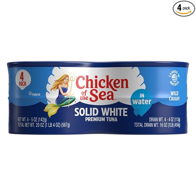 Chicken of the Sea Solid White Premium Albacore Tuna in Water, 5 oz. Cans (Pack of 4), Wild Caught