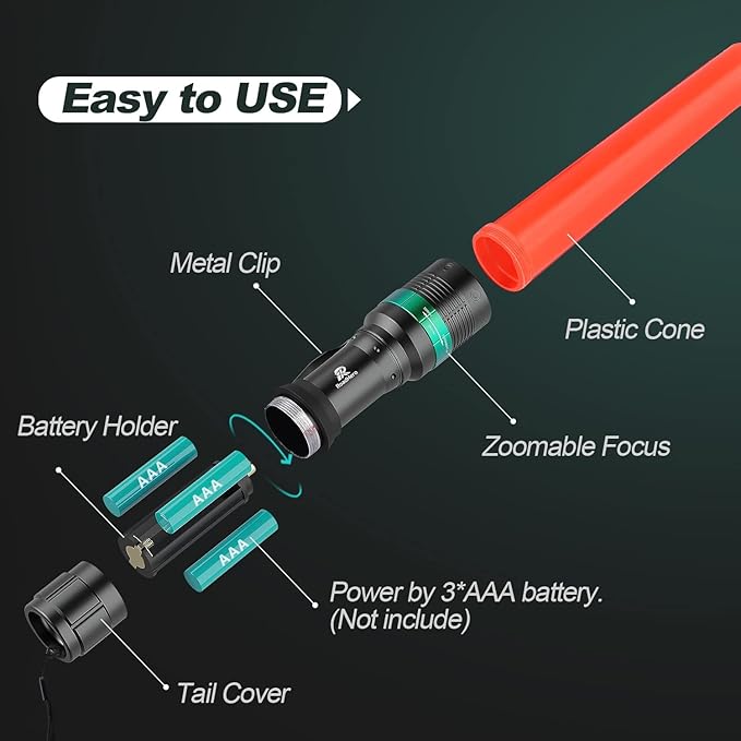 RoadHero 4 Pack Traffic Wand, 11 Inch Flashlight Led Traffic Control Baton, Small Orange Safety