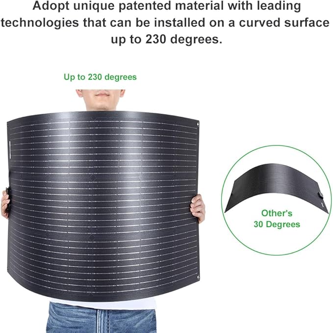 LensunSolar 80W 12V Flexible Solar Panel ETFE Black Thin, Monocrystalline High Efficiency, Slim