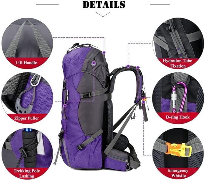 Bseash 60L Waterproof Hiking Camping Backpack with Rain Cover, Large Outdoor Sport Travel Daypack