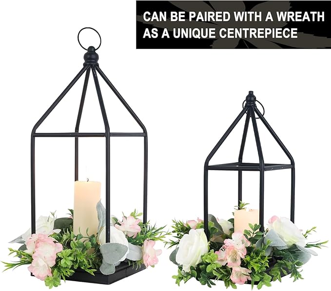 DECORKEY Luxury Lantern Decorative Outdoor&Indoor, Set of 2 (18’’&14’’) Black Metal Lanterns Decor