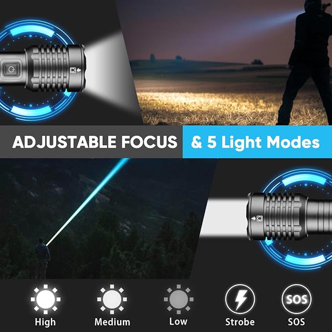 NAKCNM Rechargeable Flashlight High Lumens 2000, 5 Modes Small Powerful Super Bright Flashlights