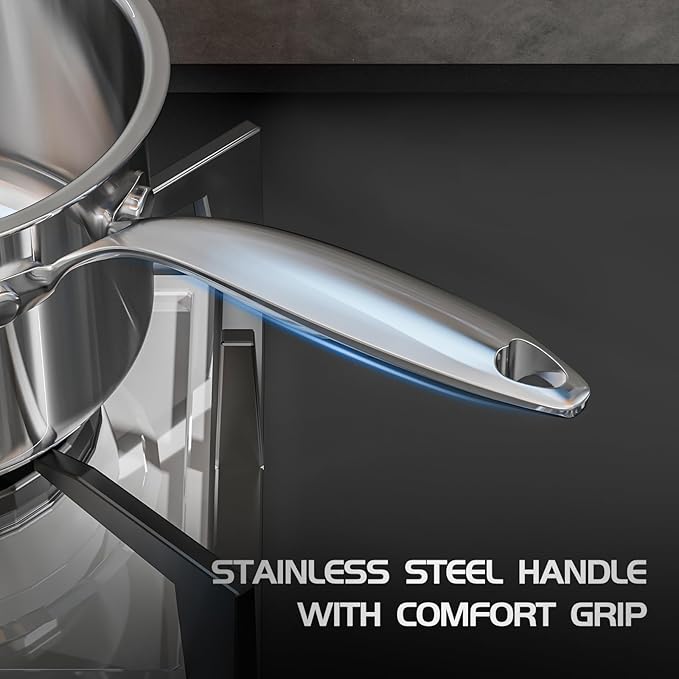 Meythway 𝐇𝐄𝐀𝐕𝐘 Pots and Pans Set Non Toxic, 16PCs Stainless Steel Cookware Set with Steamer