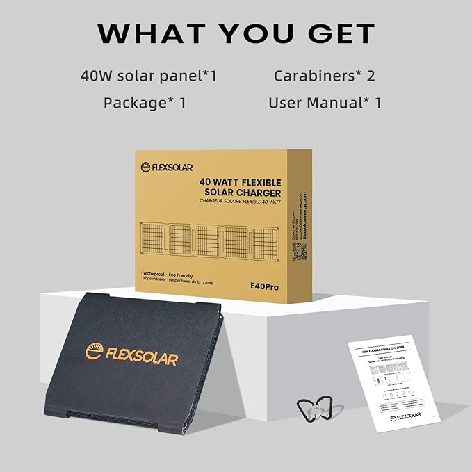 Upgraded FlexSolar 40W Portable Solar Panels Chargers with PD2.0 USB-C,QC3.0 USB-A and DC Outputs