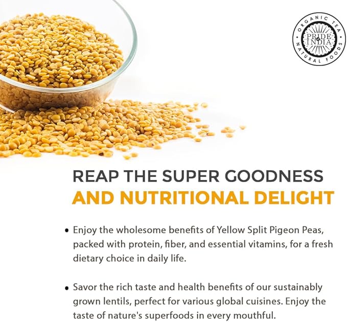 Pride Of India - Indian Split Yellow Pigeon Peas - Protein & Fiber Rich Toor (Arahar) Dal, 1.5