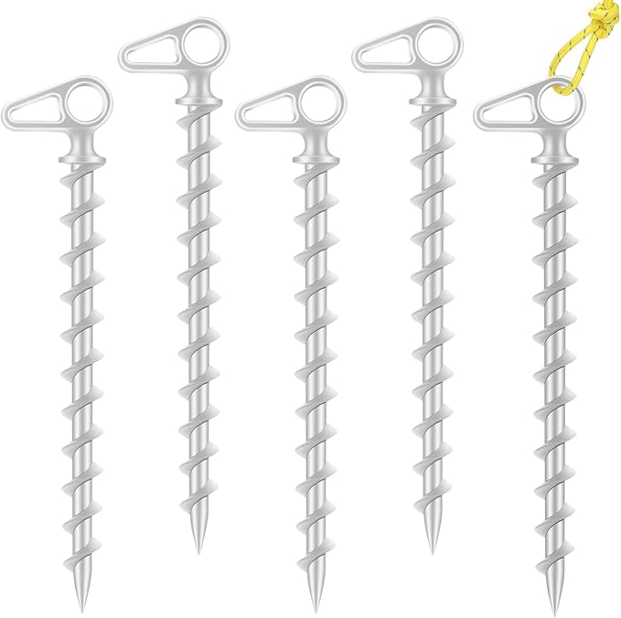 11" Aluminum Screw-in Ground Anchors - Heavy Duty Metal, Non-Rust Spiral Tent Stakes for High Wind