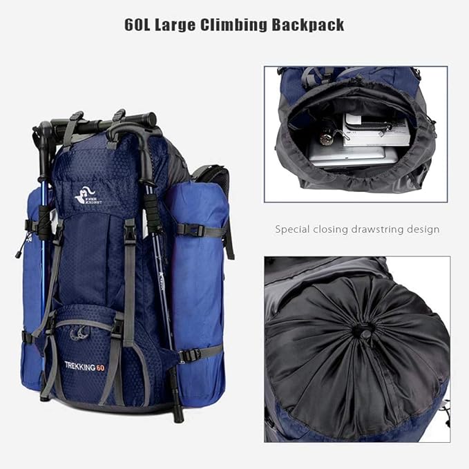 Bseash 60L Waterproof Hiking Camping Backpack with Rain Cover, Large Outdoor Sport Travel Daypack