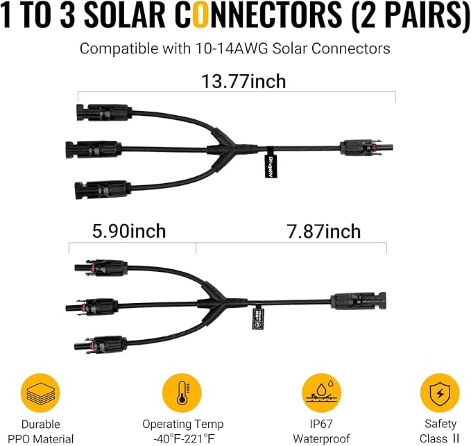 BougeRV Solar Y Branch Connectors Solar Panel Parallel Connectors 1 to 3 Solar Cable Wire Plug Tool