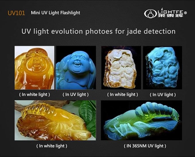 LIGHTFE Black Light 365nm UV Flashlight UV101D with High Power UV LED Source Keychain Light Powered