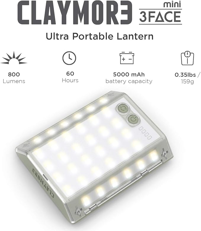 CLAYMORE 3Face Mini (Dark Gray) - Lightweight and Portable LED Area Light for Outdoors, Camping