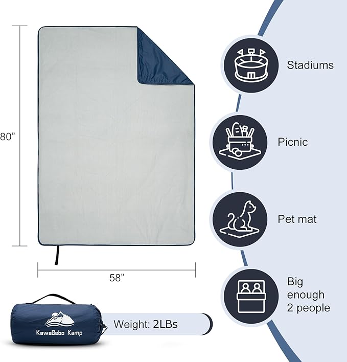 Fleece Waterproof Outdoor Blanket - Windproof Stadium Blanket for Camping, Picnics, and Sports Stay
