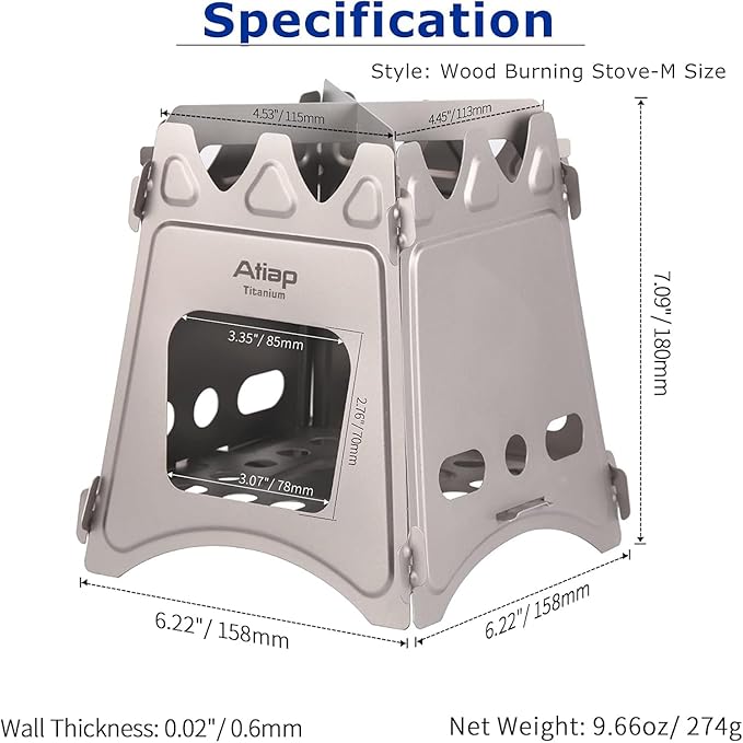 Ultralight Titanium Wood Burning Stove Outdoor Camping Multi-Fuels Alcohol Stove BBQ Stove