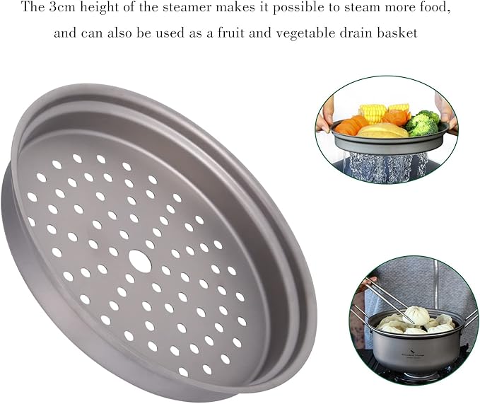 Boundless Voyage Multifunctional Titanium Steamer Pot with Frying Pan and Vented Lid Outdoor