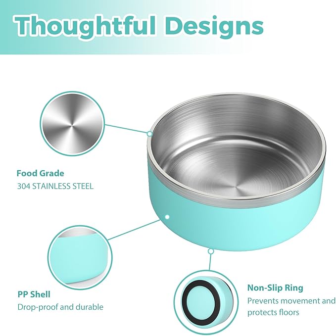 Stainless Steel Dog Bowl - Metal Water and Food Dish for Large Dogs, Insulated, Non-Slip, Easy