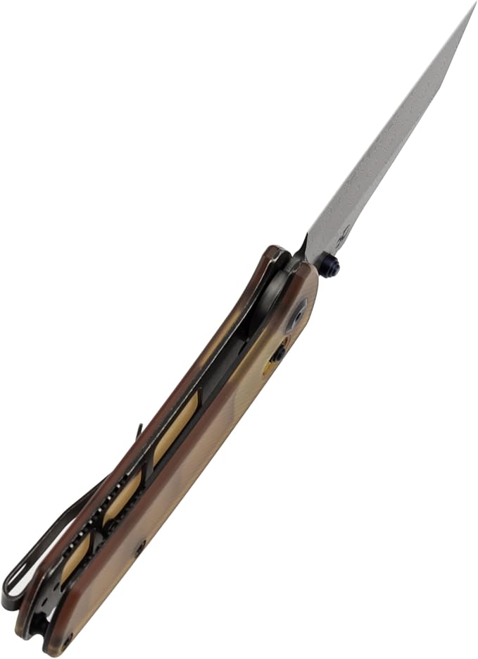 KANSEPT Main Street Pocket Folding Knife, 3.36'' Damascus Sharp Blade, Yellow PEI Handle with Axis