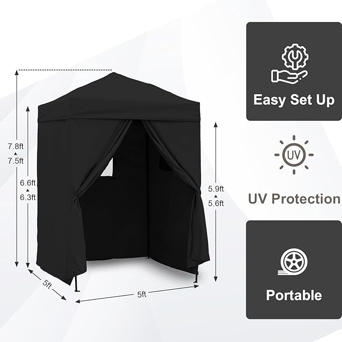 EAGLE PEAK Flex Ultra Compact 5x5 Pop-up Canopy, Sun Shelter, Changing Room, Portable Privacy