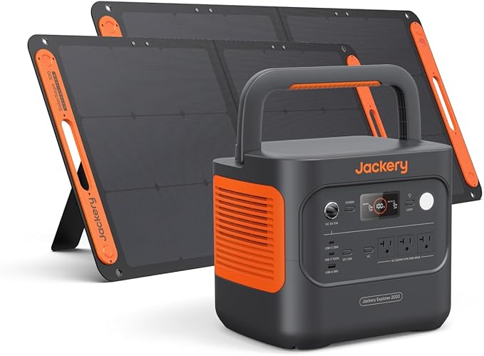 Jackery Explorer 2000 v2 Power Station and 2 * 100W Solar Panels, 2042Wh LiFePO4 Home Backup