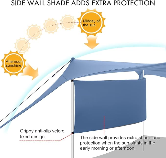 Beach Canopy Tent Shade with Sidewalls 10x10FT, 6.6FT Tall, UPF50+ Sun Shelter, Windproof & Water