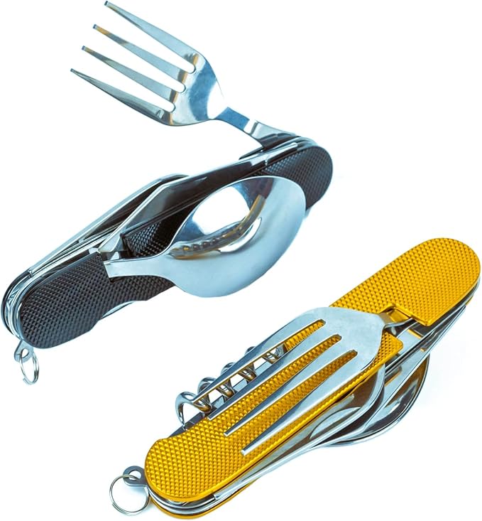 Cluck 6-in-1 Multi-Function Camping Utensil Flatware Set Detachable Spoon Fork Knife Combo Mess Kit