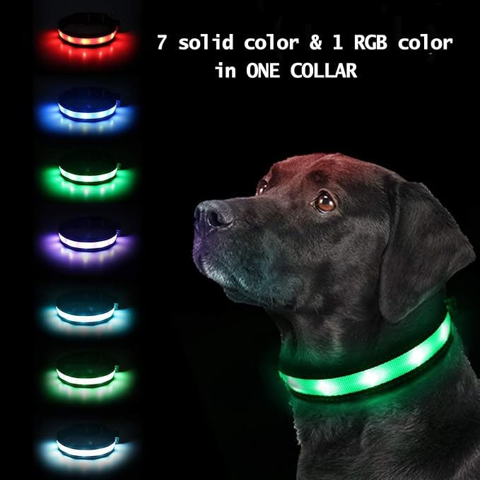 Light Up Dog Collar, Safety LED Dog Collars Rechargeable 7 Colors in One Lighted Dog Collar Glow in