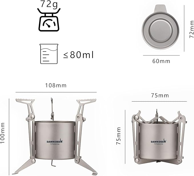 Titanium Backpacking Stove System, Cup/Portable Alcohol Stove/Foldable Spork -750ml Camping Combo
