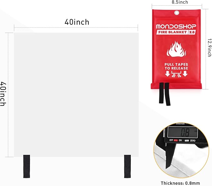 Mondoshop Silicone Fire Blanket for Home - 4Pack 40"x40" Emergency Fire Blankets for Kitchen, Fire