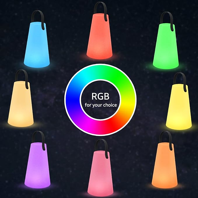 Portable Outdoor Table Lamp, Cordless Rechargeable Outdoor Table Lanterns RGB LED Lights with