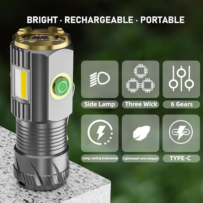 mini LED Flashlight with Magnetic Base and Side Clip, 6 Modes, high Brightness Small Flashlight