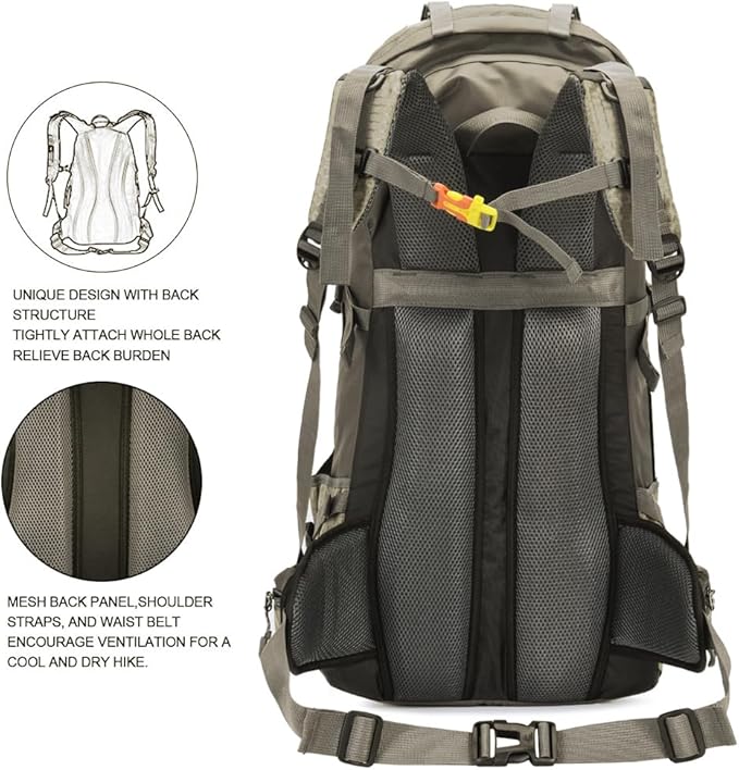 Bseash 60L Waterproof Hiking Camping Backpack with Rain Cover, Large Outdoor Sport Travel Daypack