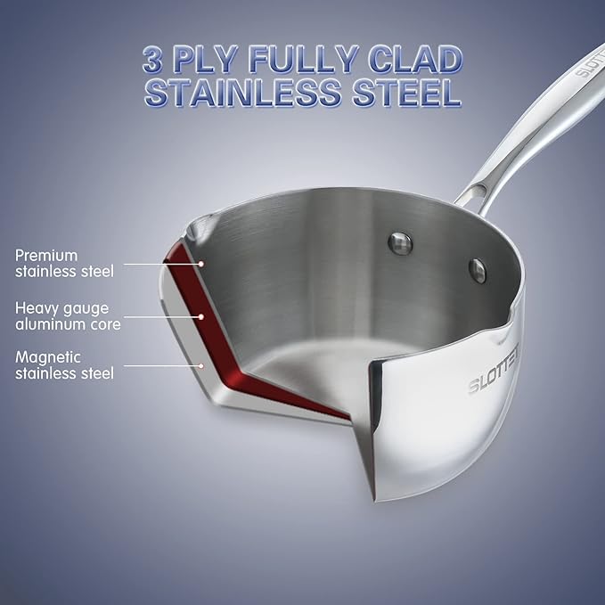 3.5 Quart Stainless Steel Saucepan with Steamer, Tri-Ply Full Body Small Multipurpose Pot with Pour