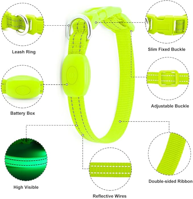 Light Up Dog Collar for Small Dogs - Rechargeable Puppy Collars Glow in The Dark LED Dog Collar