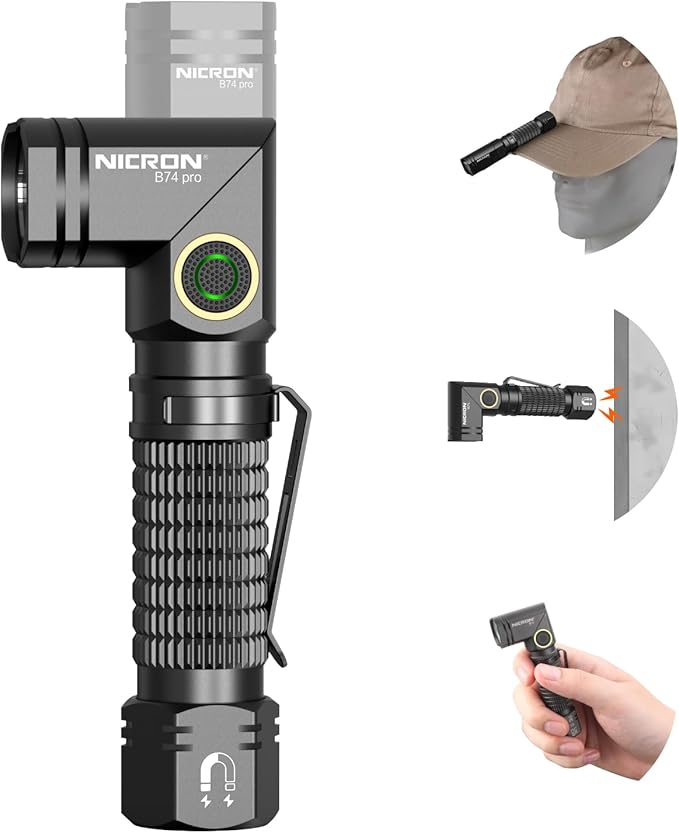 NICRON Rechargeable Flashlights Right Angle 90 Degree B74pro,1000 High Lumens Magnetic for