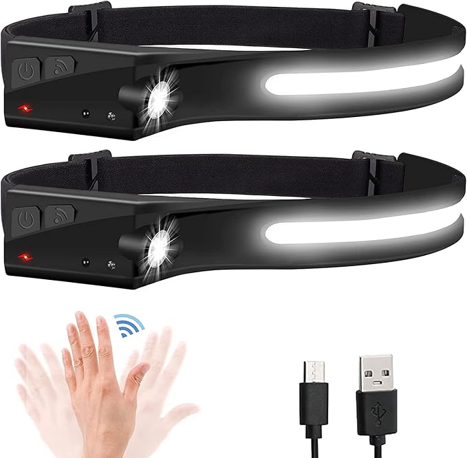 Headlamp Flashlight, 2Pack Rechargeable LED Headlamps 1200Lumens 2 COB 230°Wide Beam Headlight with