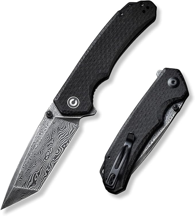 CIVIVI Brazen Pocket Knife,3.5-Inch Tanto Damascus Folding Knife, Micarta Outdoor Camping Hiking