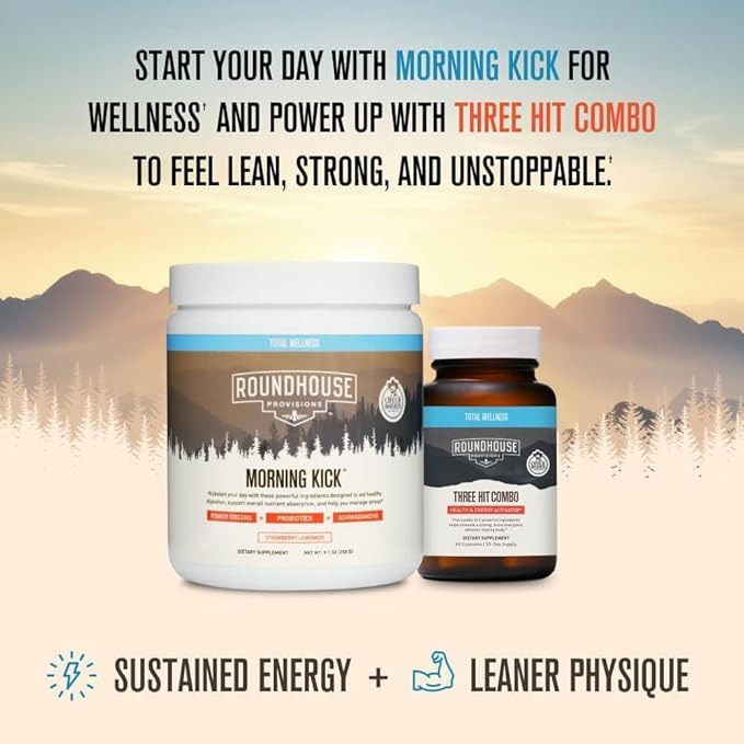 ROUNDHOUSE PROVISION Morning Kick, Zero Sugar Greens Superfood Powder Supplement with Ashwagandha