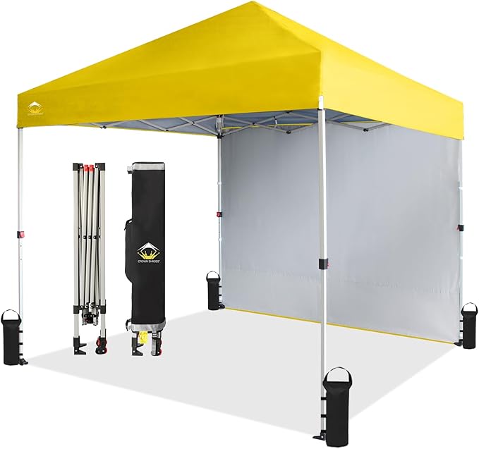 CROWN SHADES 8x8 Pop Up Canopy with 1 Side Wall - Beach Tent with One Push Setup - Outdoor Sun
