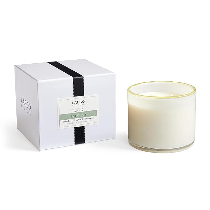 LAFCO New York 3-Wick Candle, Feu de Bois - 30 oz - 120-Hour Burn Time - Reusable, Hand Blown Glass