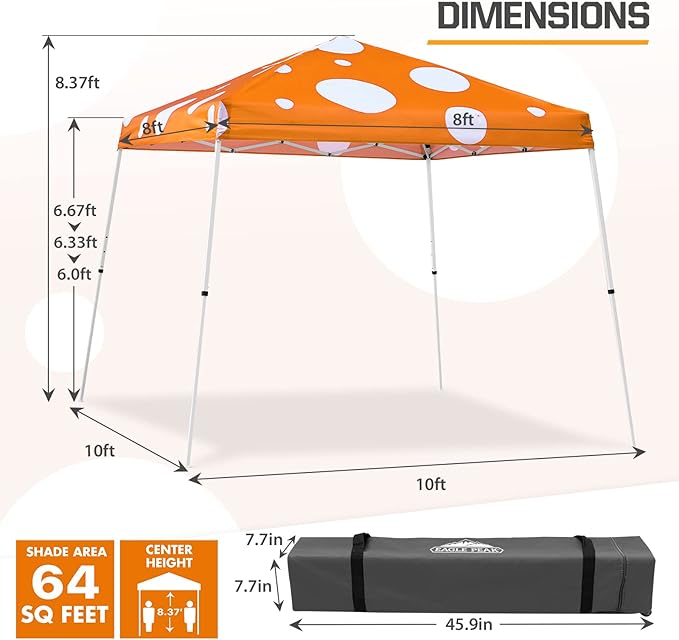 EAGLE PEAK 10x10 Slant Leg Pop-up Canopy Tent Easy One Person Setup Instant Outdoor Beach Canopy