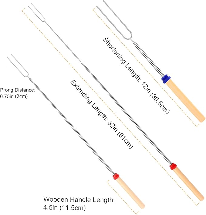 Marshmallow Roasting Sticks, Telescoping Smores Sticks for Open Fire Pit, 32 Inch Long Marshmallow