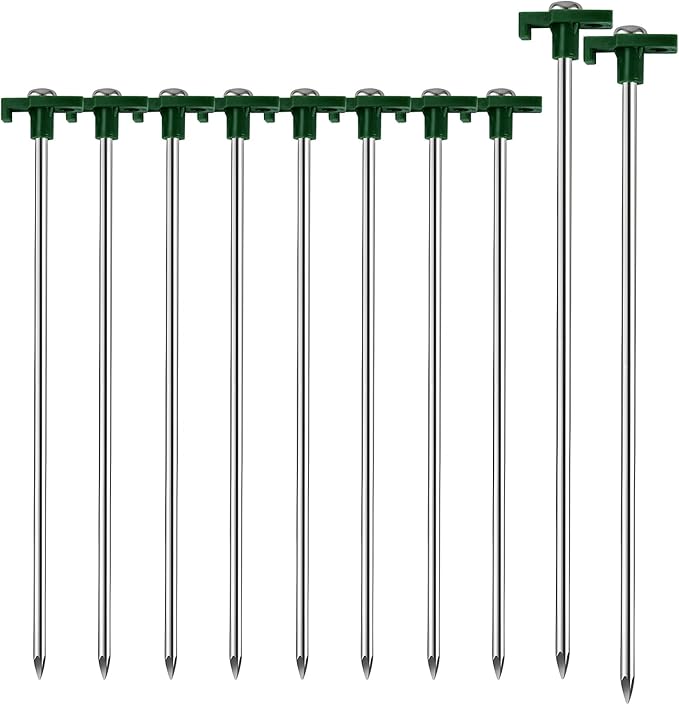 10 Pack Tent Stakes - 9.75 Inch Galvanized Non-Rust Ground Stakes Heavy Duty Canopy Anchors Metal