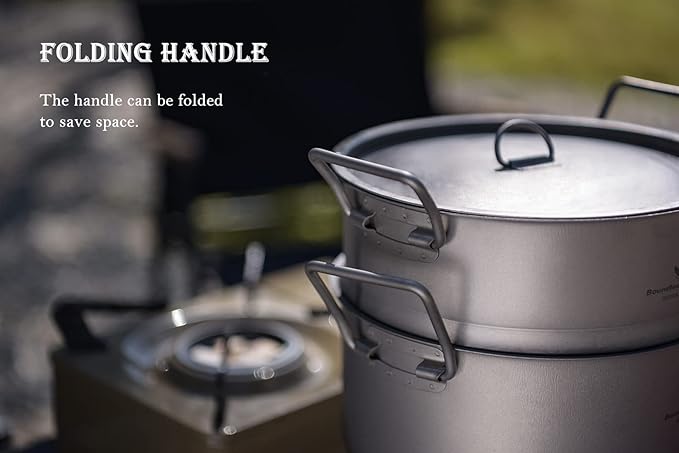 iBasnigo 2.2L Titanium Pot with Steamer Lightweight Portable Cookware Set for Camping Hiking