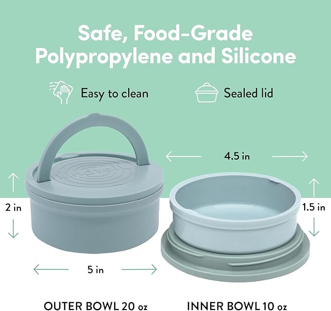 KindTail Dog Travel Bowls - Set of 2 Portable Pet Food & Water Dishes with Lid & Handle - Each