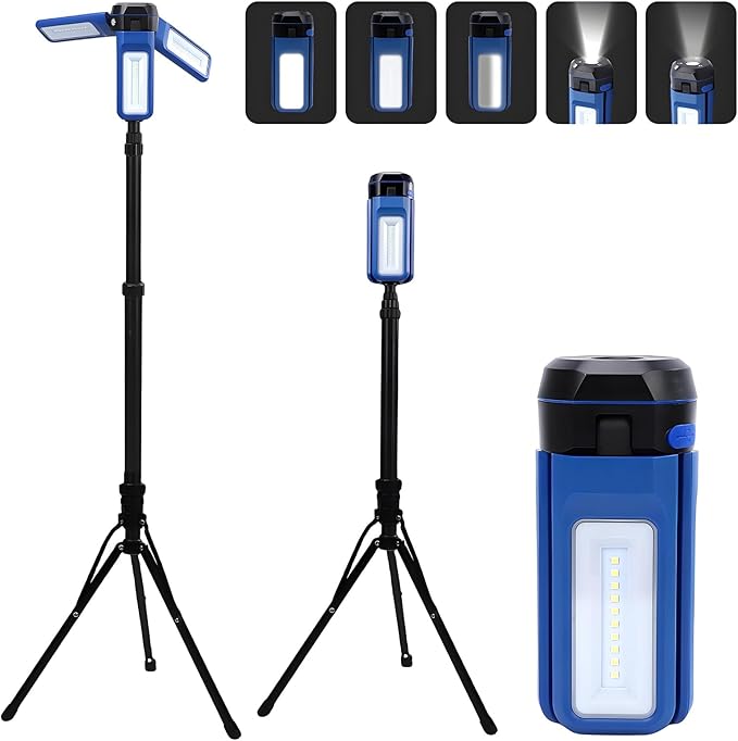 Camping Light Stand with Telescoping Pole - Rechargeable Solar Tent Lamp, Portable Cordless Camping